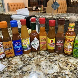a variety of hot sauces