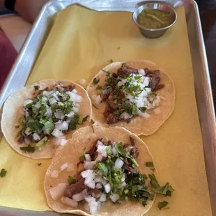 Barbacoa Tacos with green salsa