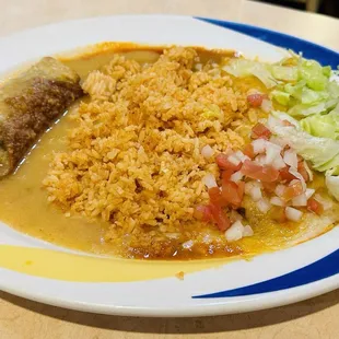 Crispy Chile Relleno, chicken enchilada with rice (flauta not pictured)