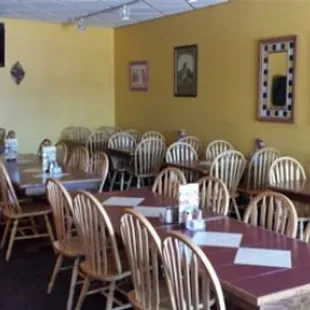 tables and chairs in a restaurant