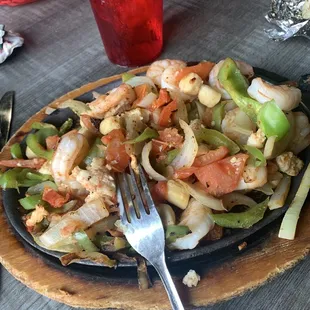 Seafood Fajitas...shrimp,scallops,crab meat.