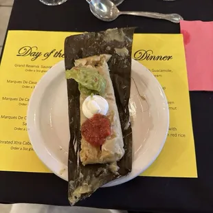 Tamale was light and flavorful and the guacamole was really interestingly spiced with a little "passion"