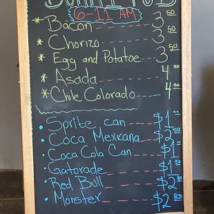 6am to 11am Breakfast burritos
