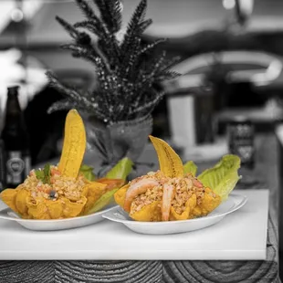 Concha rellena de mariscos, Carrucho, pulpo y camarones