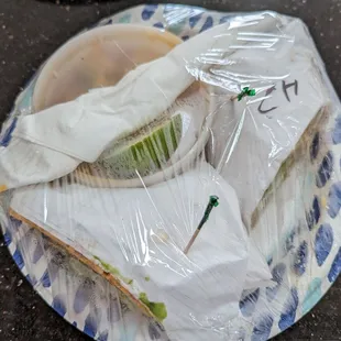 Nicely wrapped to go torta with soup