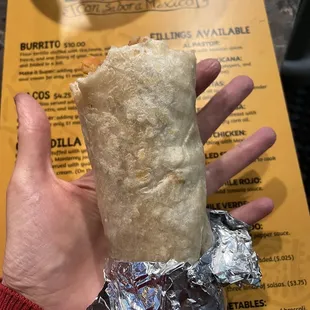 Baby burrito fir $11! No beans, two pieces of rice denied a refund!