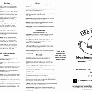 the menu for mexican restaurant