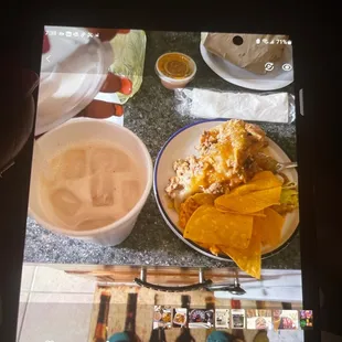 Horchata, beef Chimichanga