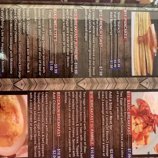 the menu of the restaurant