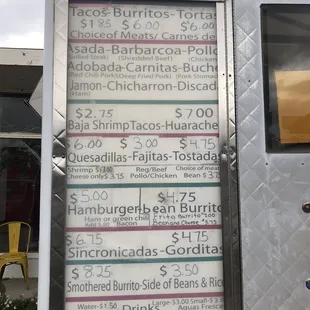 Picture of menu taken on July 25, 2020.
