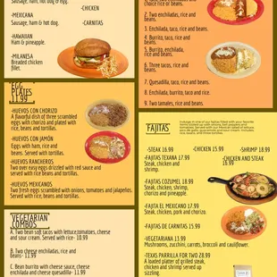 the menu for el mexicano