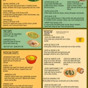 the menu for el mexicano