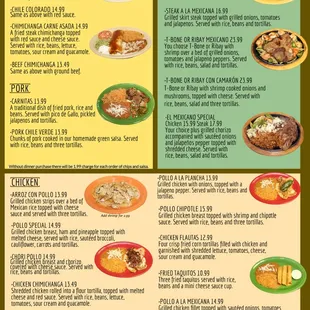 the menu for el mexicano