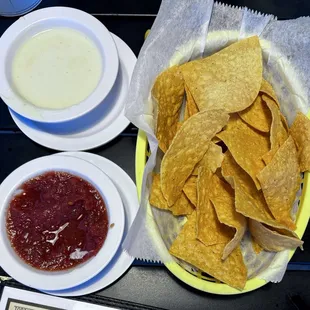 Tortilla Chips with Mild Salsa &amp; cheese dip! Yum!