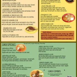 the menu for el mexicano