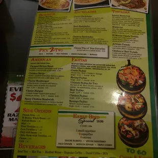 Back of menu