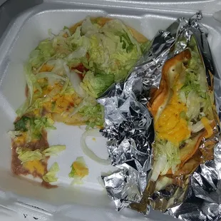 Cheese tostada and ground beef taco... ugh so nasty