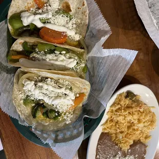 Vegetable Tacos with Rice and Beans