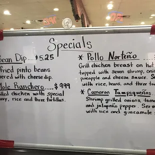Specials menu