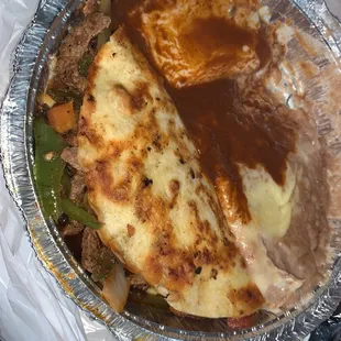 Special lunch #14 steak fajita quesadilla, cheese enchilada, beans