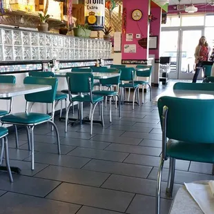 empty tables and chairs