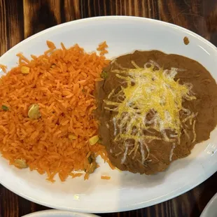 Beans and rice that come with the Birria tacos