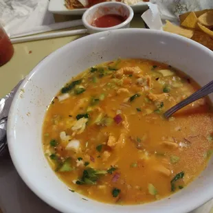 Chicken soup and burrito