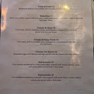 Menu as of 10/21/22