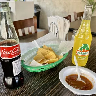 Chips and Salsa with two sodas