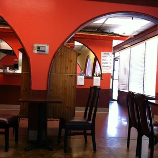 a view of a dining room