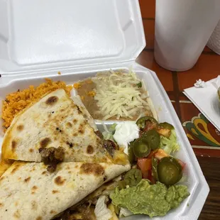 Carne Asada Quesadillas and Large Horchata