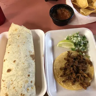 Barbacoa burrito and an al pastor taco!