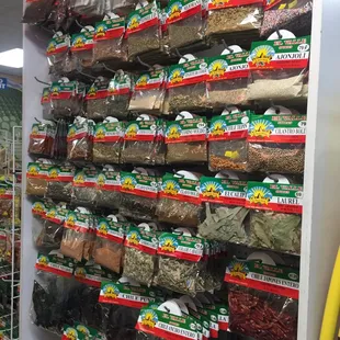 a display of spices and herbs