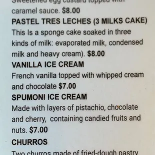 Desserts Menu July 2023