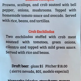 Specials Menu Fri July 7, 2023