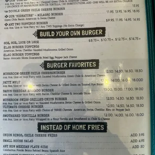 a menu for burger specials