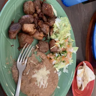 a plate of food and a fork