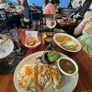 Shrimp tacos and flautas