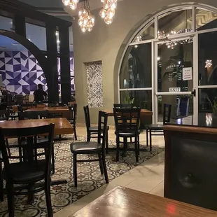 tables and chairs in a restaurant