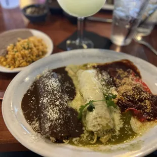 ENCHILADAS MIRASOL (3) Chicken with mole, tomatillo sauce and savory adobo cheese enchilada.