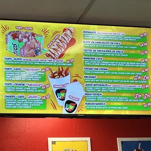 a menu on the wall