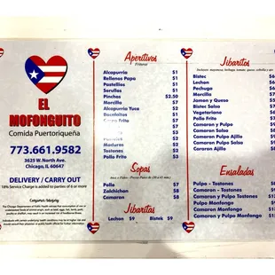 Menu! El Mofonguito .  Puerto Rican Food. Seafood Jibaritos Monfongos Tostones Sandwiches!Delivery TakeOut! Cool!