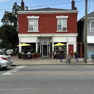 Street view of the restaurant on a Sunday afternoon.