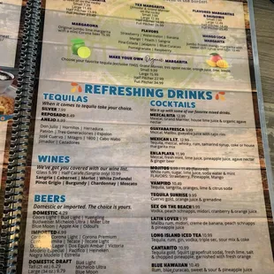 Drinks menu