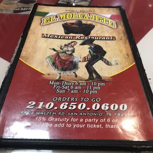 a menu for mexican restaurant