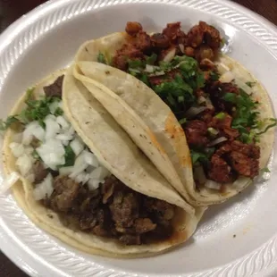 Carne asada and al pastor tacos. So much meat!