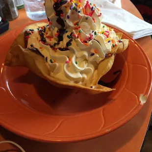 Fried ice cream -- the whipped cream tastes thick and real, not from a can