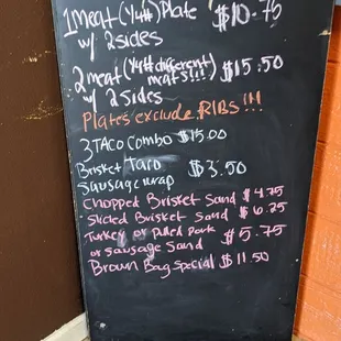 The menu and specials