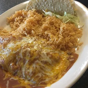 Beef taco and enchilada all rice.