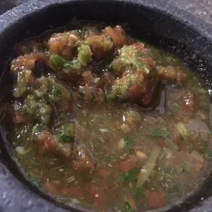 Salsa - mild: mostly fresh peppers, cilantro, onions and tomato.